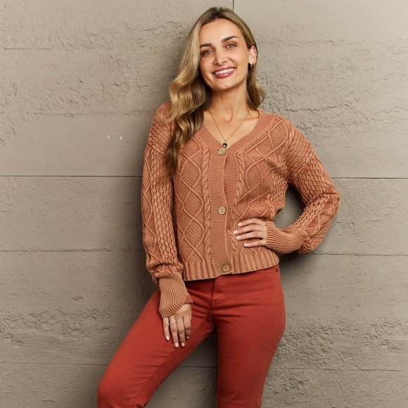 HEYSON Full Size Floral Embroidered Cable Cardigan